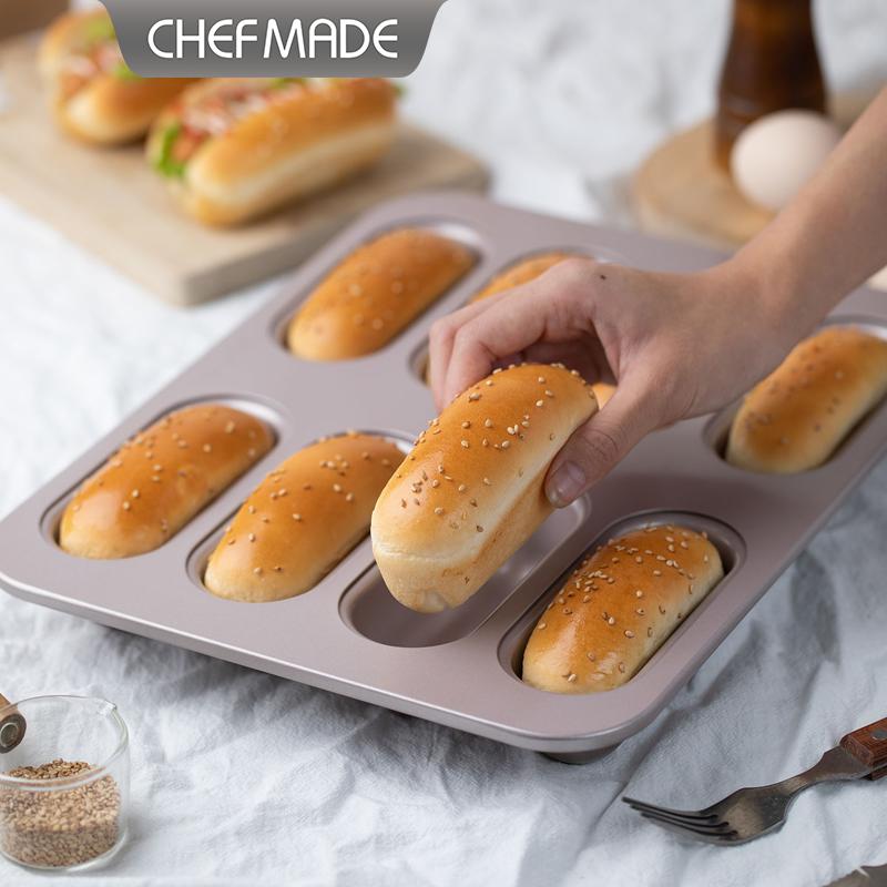 Home Cooking Recipes - CHEFMADE 8カップオーバルロングホットドッグパン型ノンスティックベーキングトレイオーブンベーキングウェア家庭用キッチン向け
