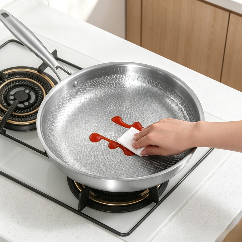 Home Cooking Cookbook - 26/28/30cmの純チタン製、無塗装のフライパン。魚の鱗のような模様が施された、家庭用キッチンに最適な健康的な調理器具。