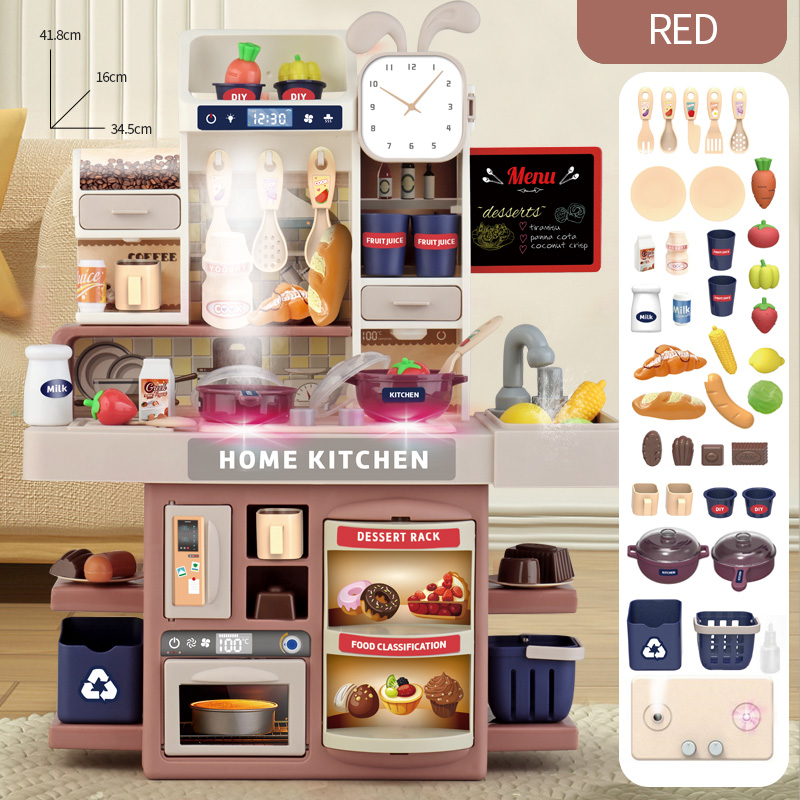 Home Cooking Cookbook - 子供のための大きなサイズのキッチンおもちゃ、プレイホームキッチン用品セット、シミュレーションサウンドスプレー、食品のおもちゃ、女の子のための誕生日プレゼント、41cm