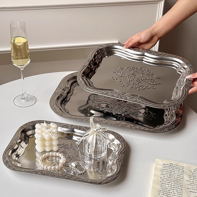 ヴィンテージステンレス鋼装飾トレイ花エンボス加工サービングト - Home Cooking Recipes のレビューと価格