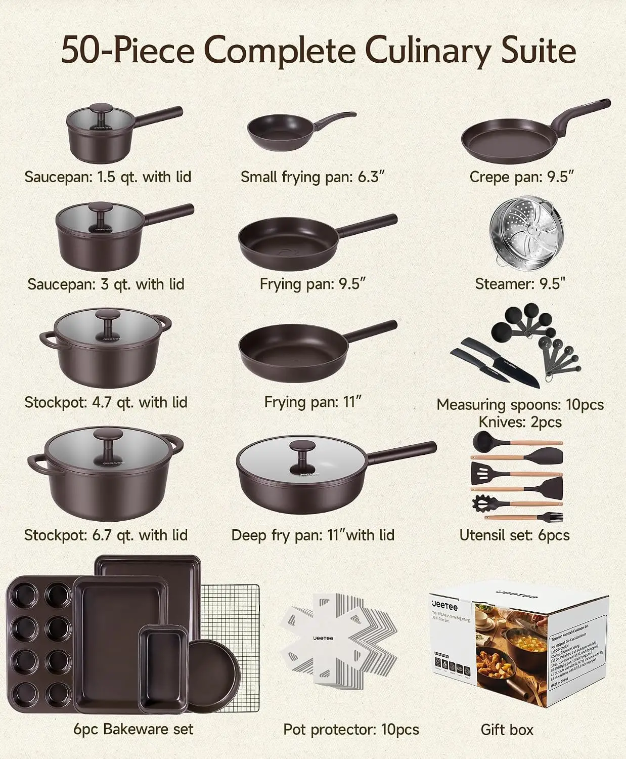 50点セット チタン製鍋フライパンセット ノンスティック加工 - Home Cooking Cookbook のレビューと価格